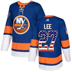 Herren NHL New York Islanders Eishockey Trikot Anders Lee 27 Blau USA Flag Fashion Authentic